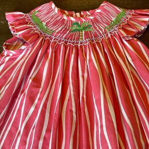 Petite Palace Smocked Alligators and Palm Tree Pink Stripe Dress